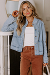 Myosotis Scallop Trim Collar Patched Pocket Button Up Denim Jacket