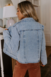 Myosotis Scallop Trim Collar Patched Pocket Button Up Denim Jacket