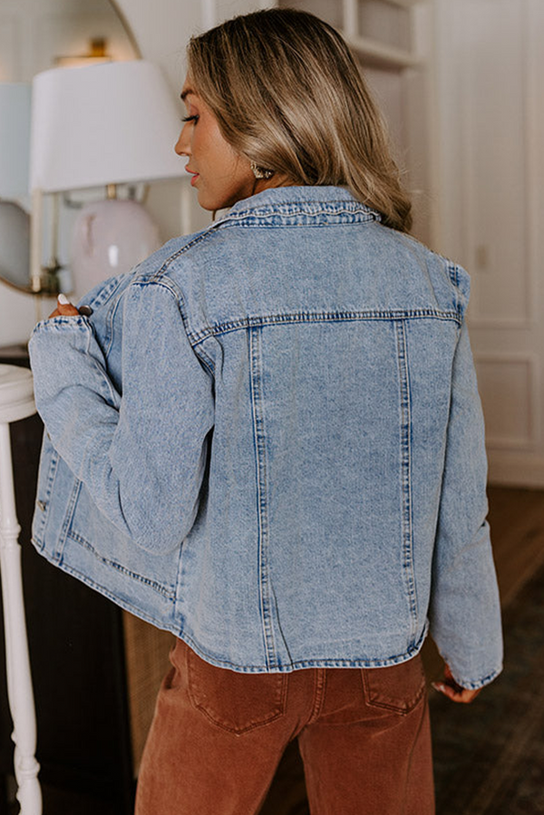 Myosotis Scallop Trim Collar Patched Pocket Button Up Denim Jacket