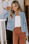 Myosotis Scallop Trim Collar Patched Pocket Button Up Denim Jacket