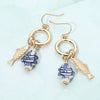 Nautical Metal Ceramic Fish Charm Drop Earrings