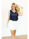 Navy Sweater Vest with White Stripes