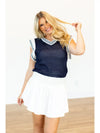 Navy Sweater Vest with White Stripes