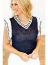 Navy Sweater Vest with White Stripes