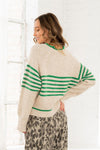 Oatmeal and Green Striped Knit Sweater