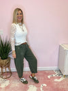 Acid Washed Colored Barrel Denim Pants Washed Olive