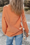 Orange Crinkle Ribbed Sequin Pumpkin Graphic Sweatshirt