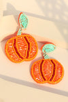 Orange Pumpkin Rice Beaded Drop Earrings