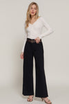 Belted Twill Stretch Pants - Black