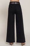 Belted Twill Stretch Pants - Black