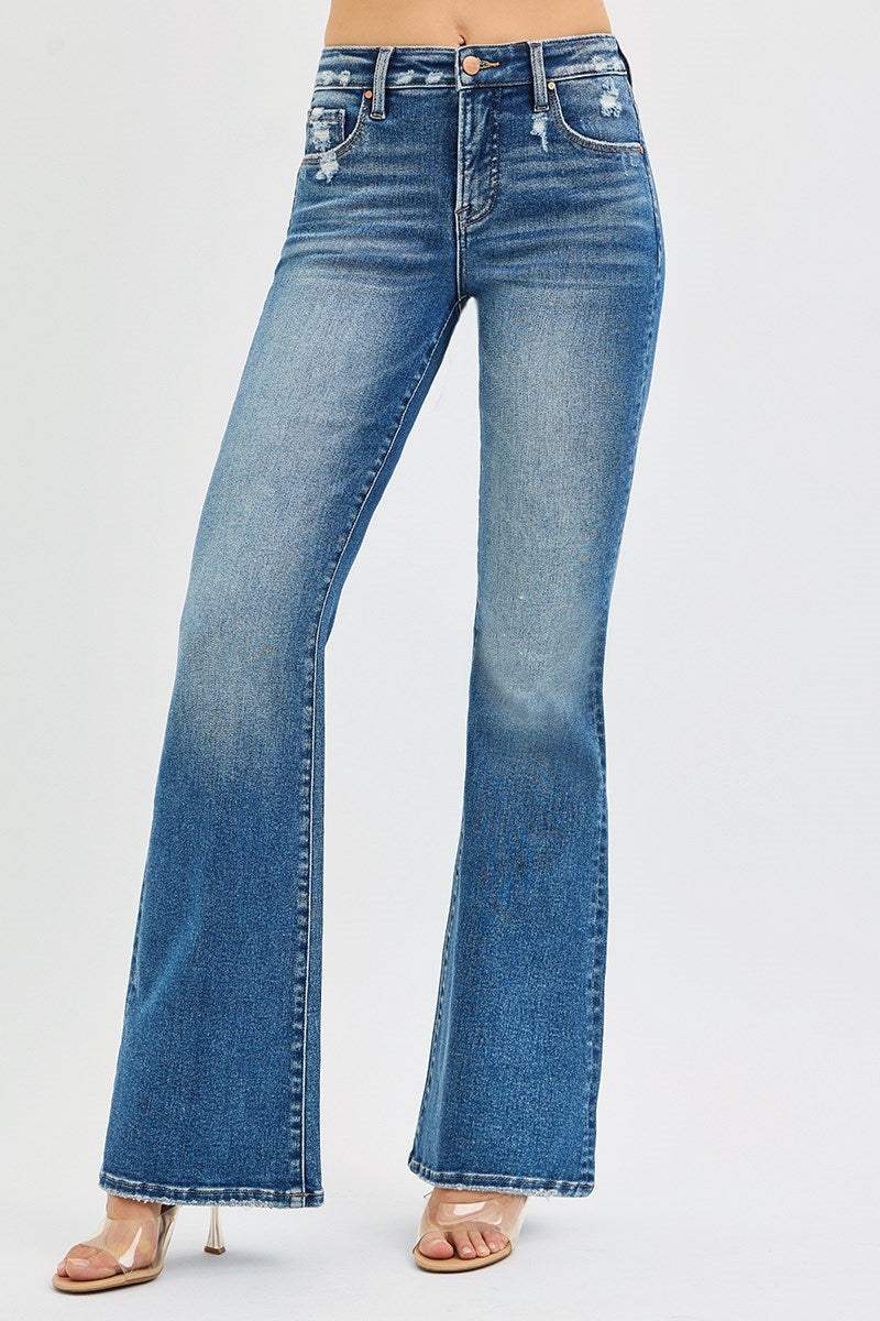 Tummy Control High Rise Flare Jeans - Dark Wash