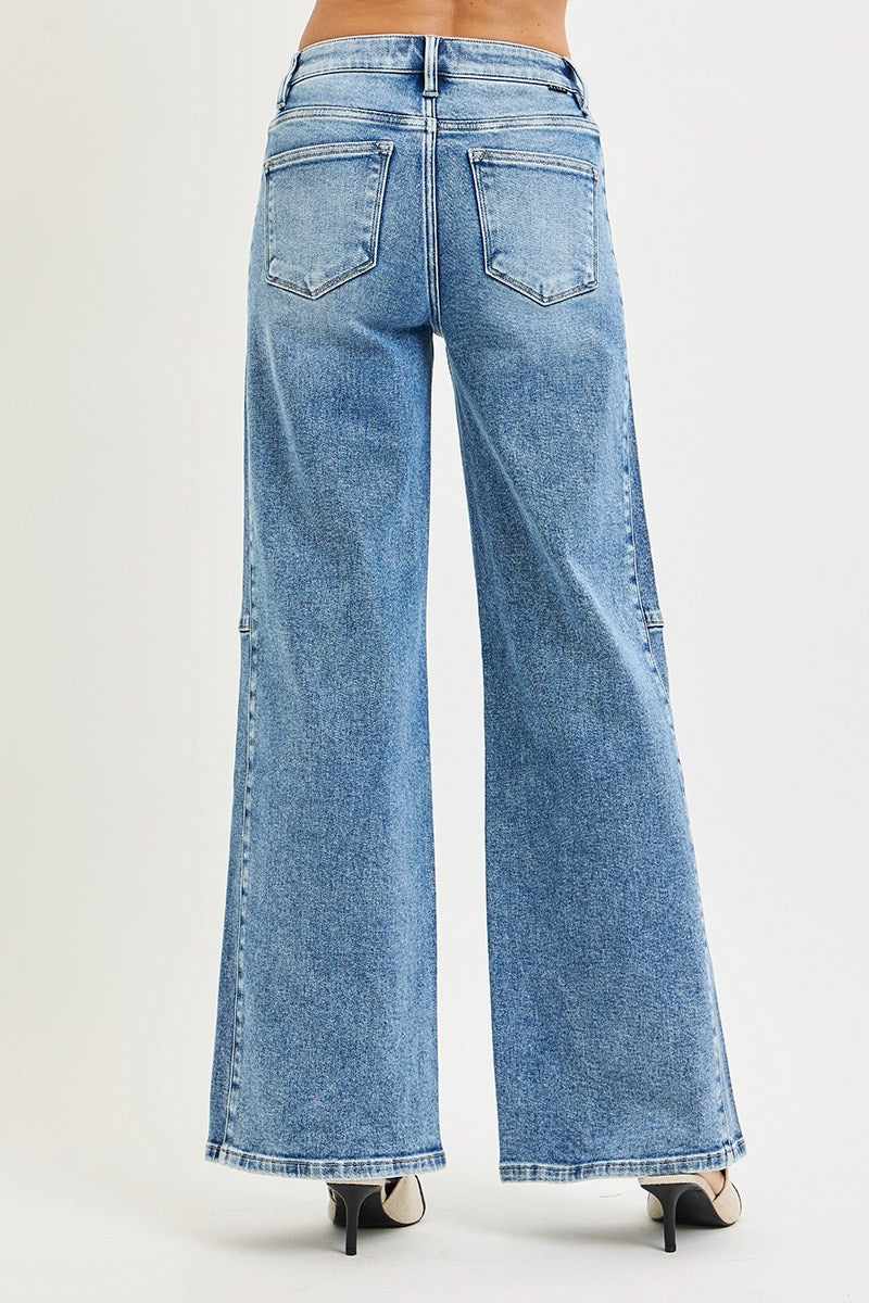 Risen Contrast Side Wide Leg Jean