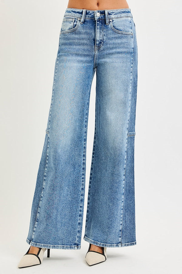Risen Contrast Side Wide Leg Jean