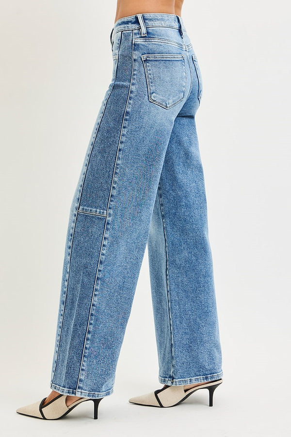 Risen Contrast Side Wide Leg Jean