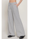 Elastic Waist Stripe Varigated Rib Long Pants - Ivory/Black