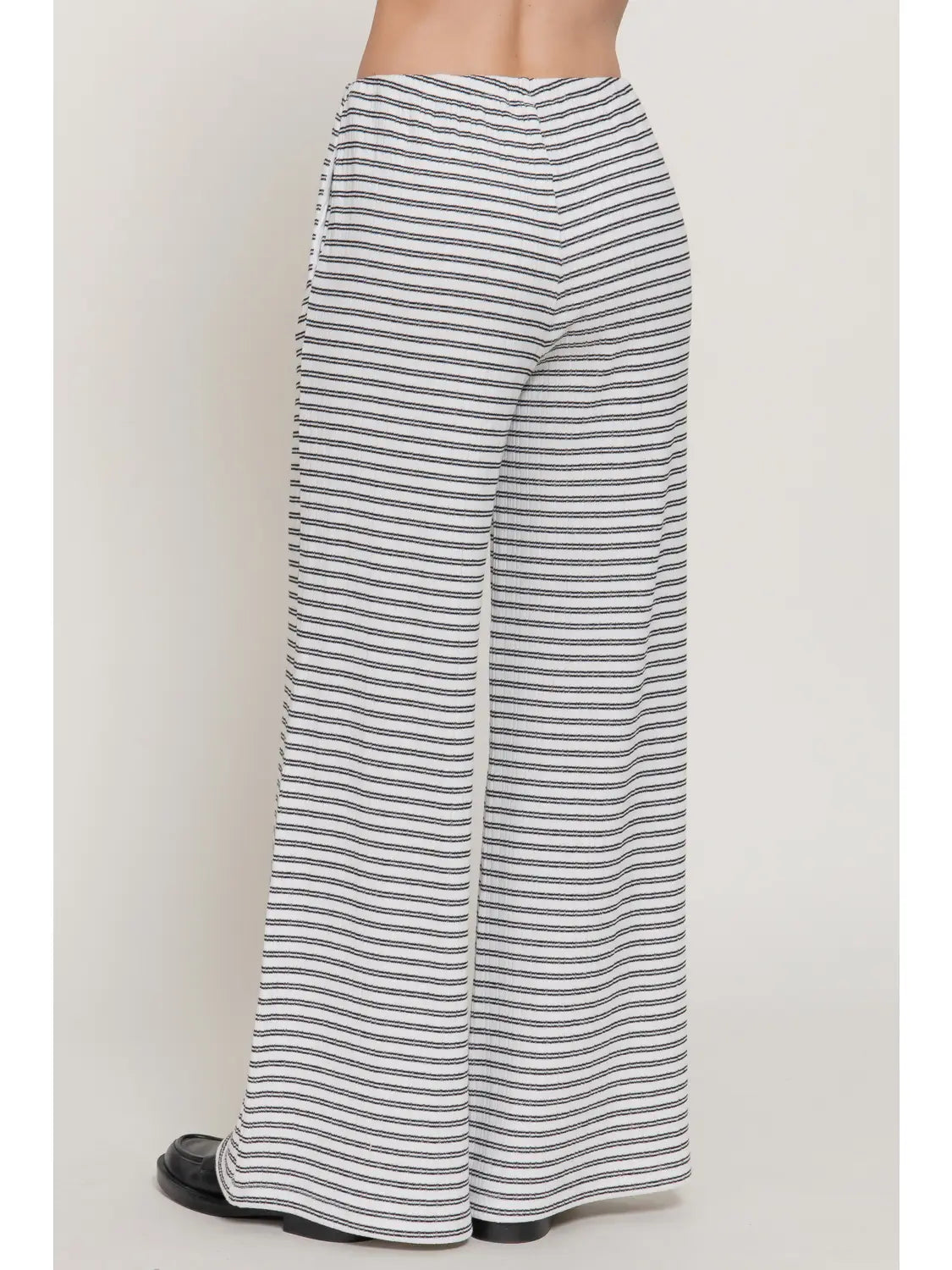 Elastic Waist Stripe Varigated Rib Long Pants - Ivory/Black