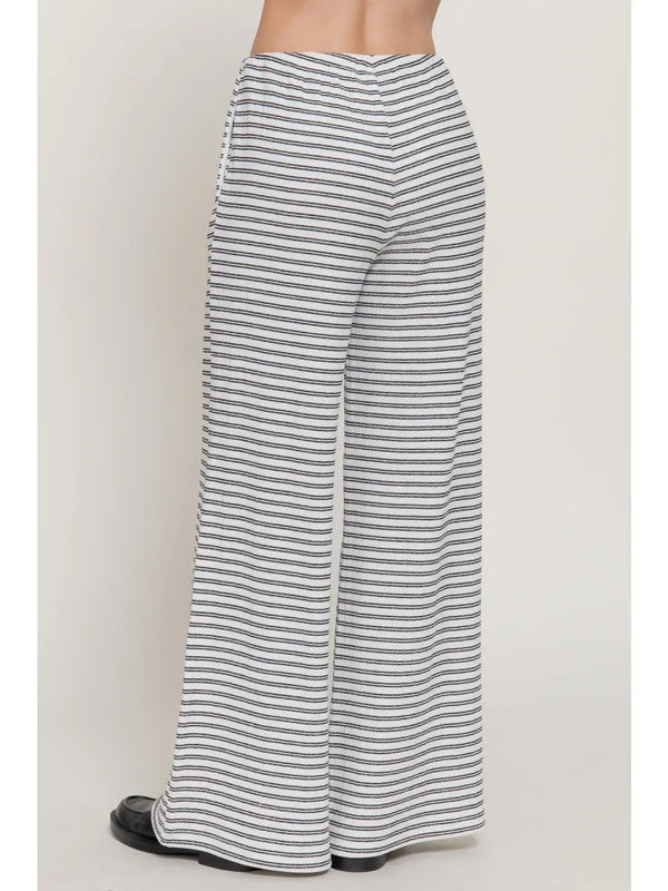 Elastic Waist Stripe Varigated Rib Long Pants - Ivory/Black