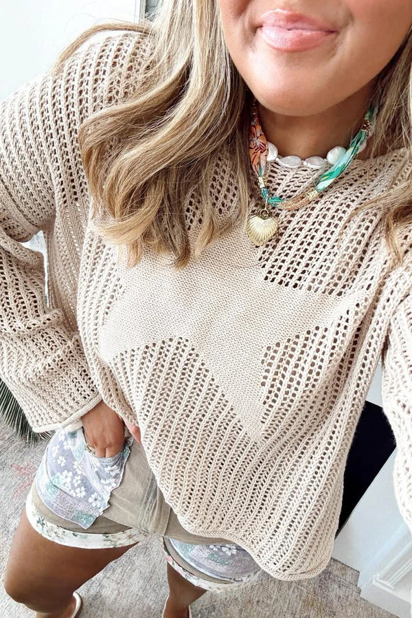 Parchment Hollow Out Knit Star Pattern Curvy Fit Sweater
