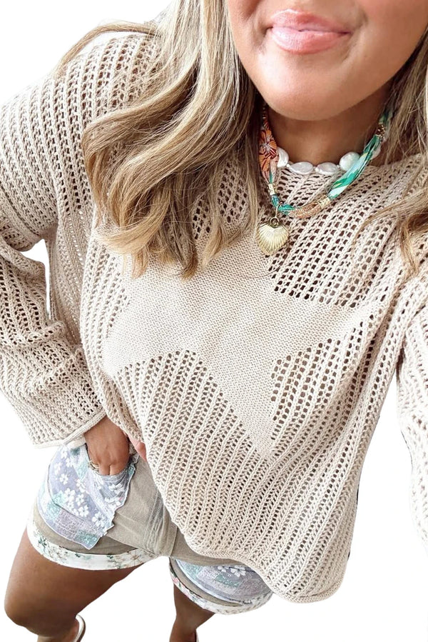 Parchment Hollow Out Knit Star Pattern Curvy Fit Sweater