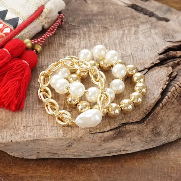 Pearlized Chunky Chain and Beads Bracelet Set