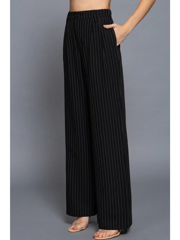 Pin Stripe Woven Straight Pants Black/White