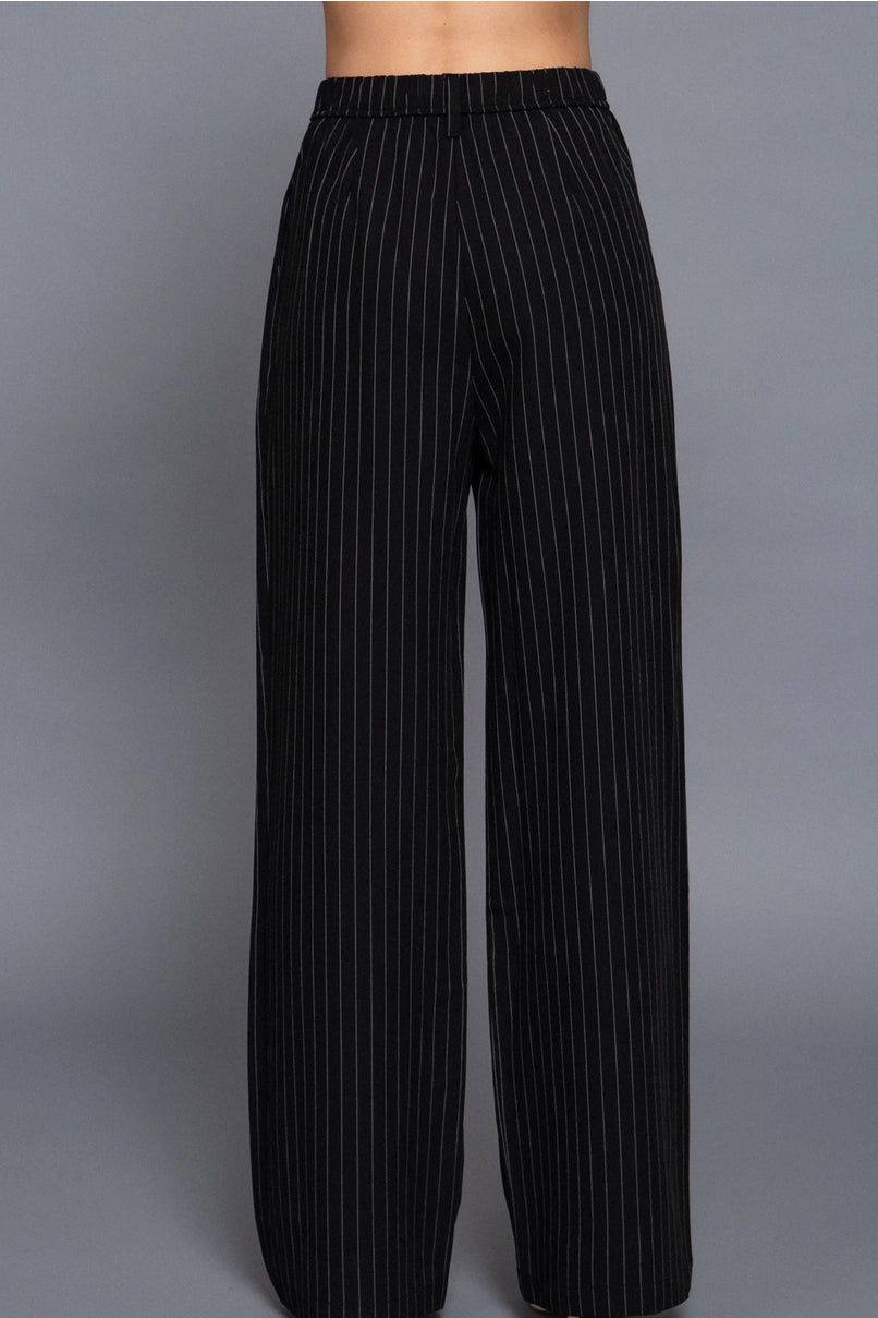 Pin Stripe Woven Straight Pants Black/White