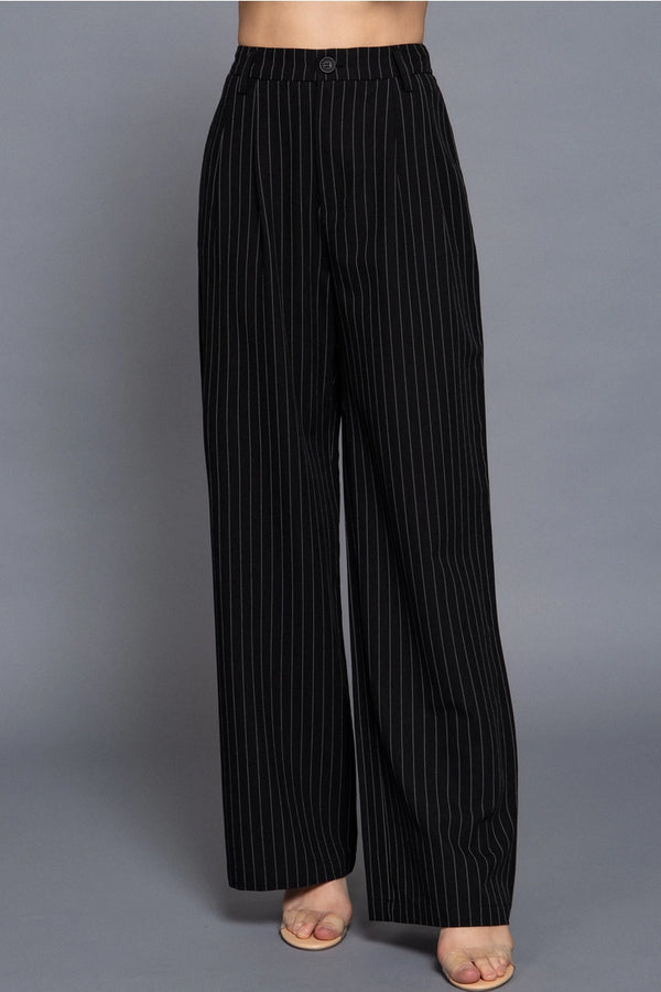 Pin Stripe Woven Straight Pants Black/White