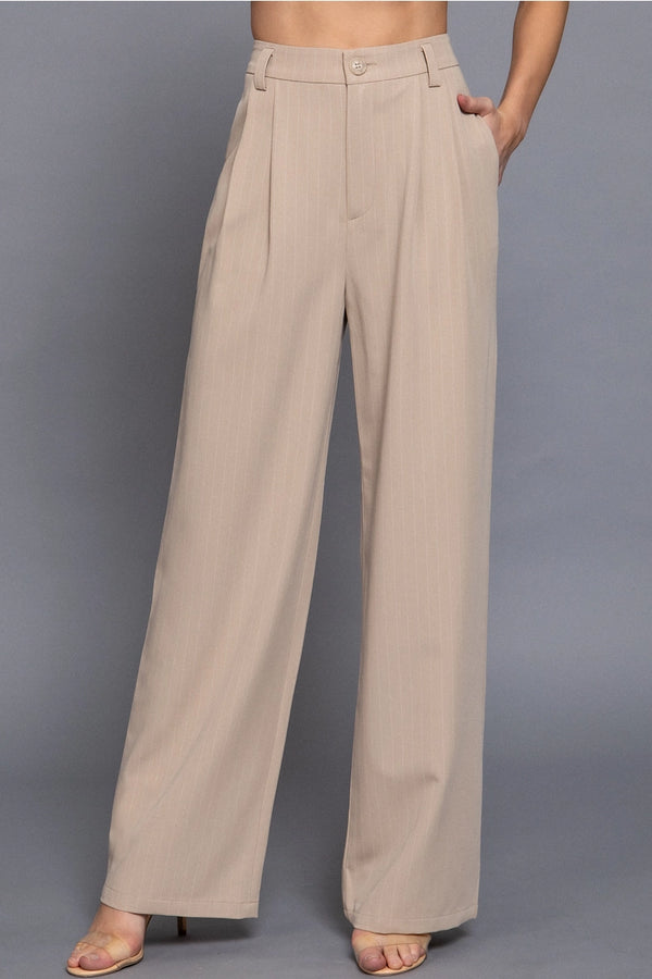 Pin Stripe Woven Straight Pants Beige/White