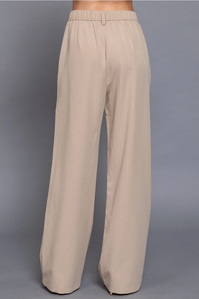 Pin Stripe Woven Straight Pants Beige/White
