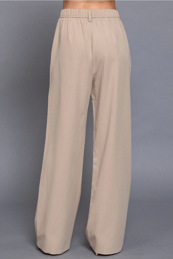 Pin Stripe Woven Straight Pants Beige/White