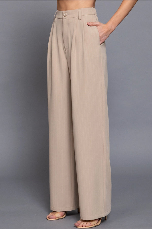 Pin Stripe Woven Straight Pants Beige/White