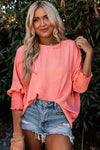 Casual Shirred Cuffs Half Sleeve Blouse - 3 Colors