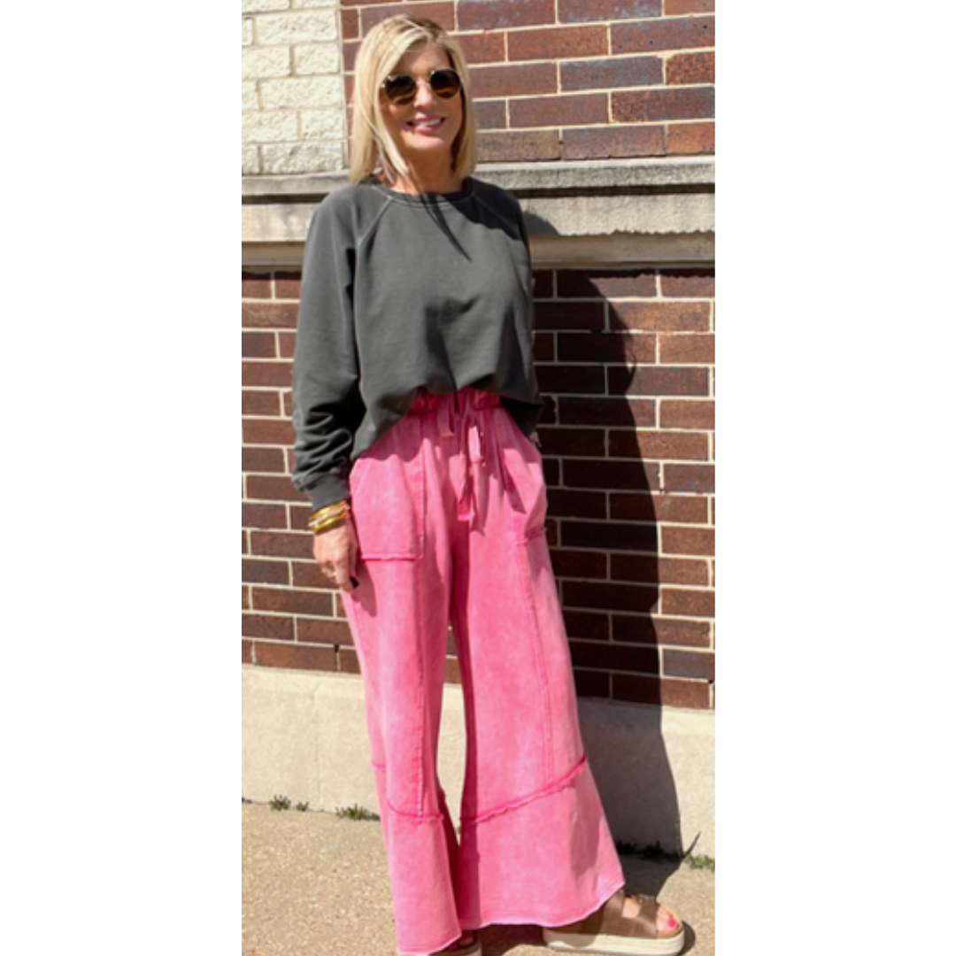 Exposed-Seam Flare Hem Pants with Pockets - 3 Colors