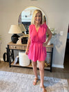 Woven Crinkly Elastic Waist Draped Romper with Tie Open Back