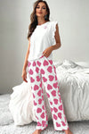 Ruffled Tank Top and Heart Print Pants Lounge Set 2 Colors