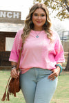 Pink Stripe Patchwork Colorblock Curvy Fit Top