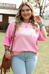 Pink Stripe Patchwork Colorblock Curvy Fit Top