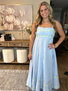 Spaghetti Strap Dresses 3D Flower Design Blue