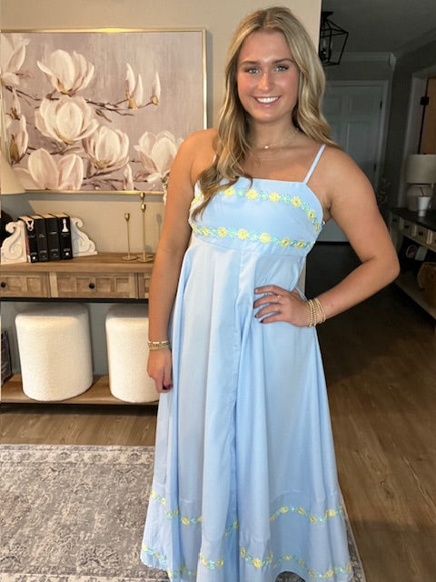 Spaghetti Strap Dresses 3D Flower Design Blue