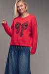Plaid Bow Patch Knit Sweater