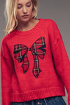 Plaid Bow Patch Knit Sweater