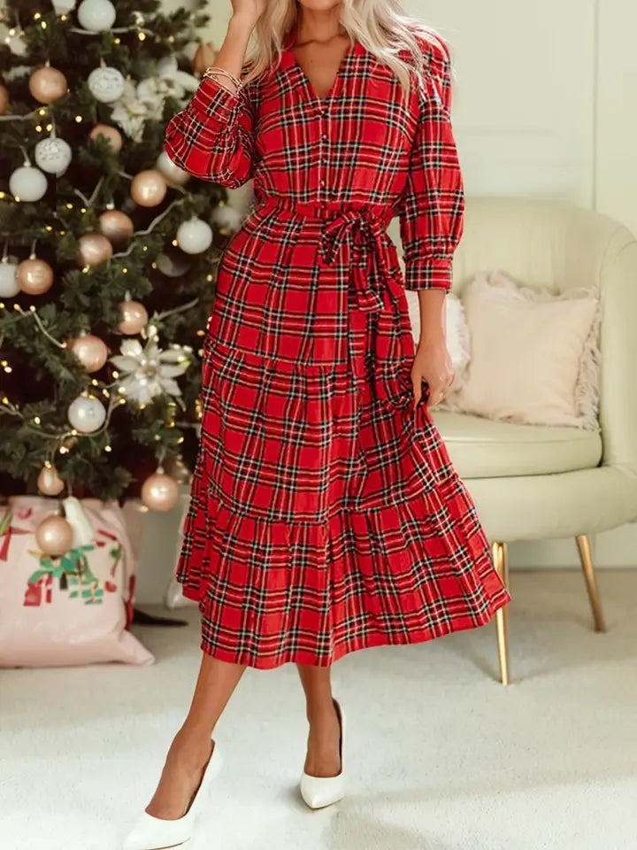 Christmas Plaid Midi Dress