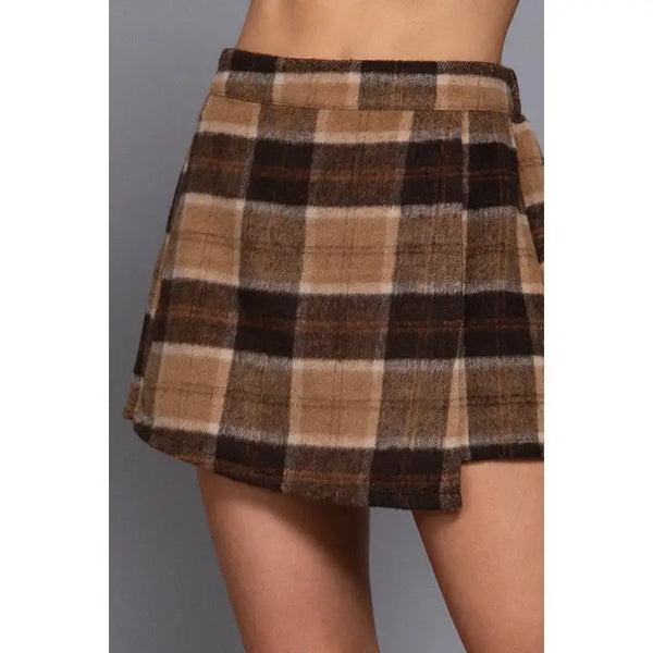 Plaid Wrap Front Flannel Shorts | Khaki
