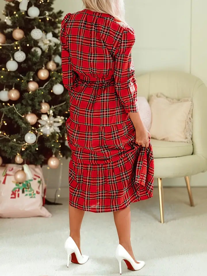 Christmas Plaid Midi Dress