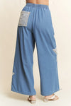 Denim Star Patchwork Elastic Waistband Pants Curvy Fit