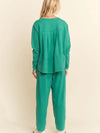 Curvy Fit Garment Washed Long Sleeve Top and Pants Set - Emerald Green