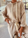 Pullover Hoodie and High Waist Pants Corduroy Suit