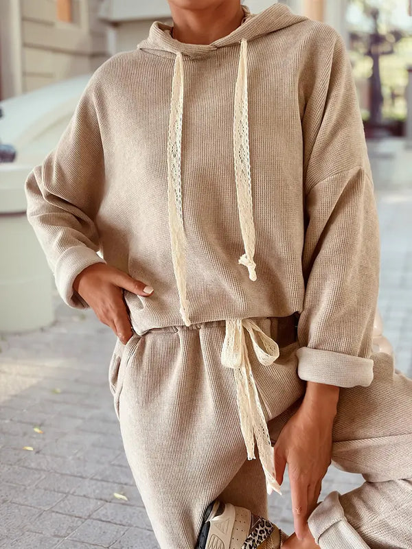 Pullover Hoodie and High Waist Pants Corduroy Suit