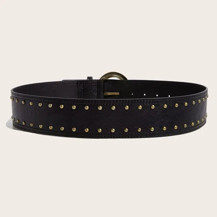 Punk Studs Leather Wide Belt