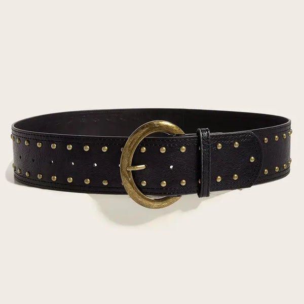 Punk Studs Leather Wide Belt